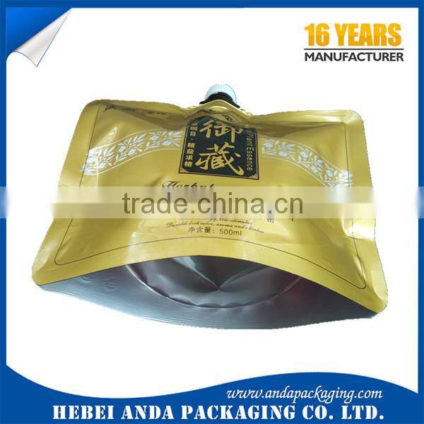 Liquid stand up pouch with spout /plastic water bag /fruit juice packaging bag