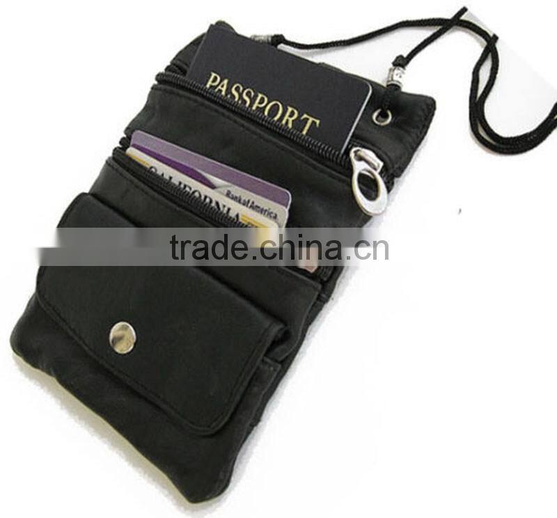 Cow Leather Passport Holder Card Holder Neck Pouch Wallet for Travel