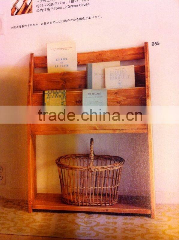 Vintage industry wooden display shelf for books and newspapers