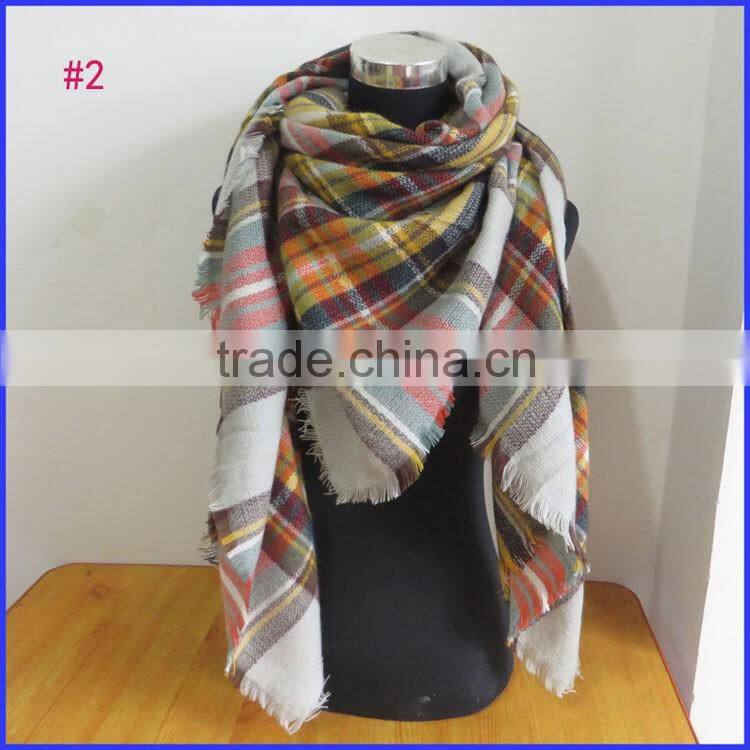 Hot selling winter tartan plaid scarf cashmere