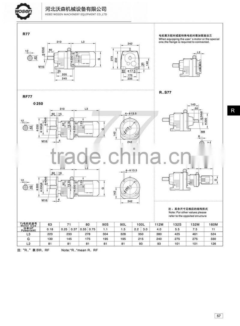 R77 RF77 Ratio of 5.21 ~ 195.24 gear box motor helical gears hardened tooth surface modular one-piece gear speed reducer