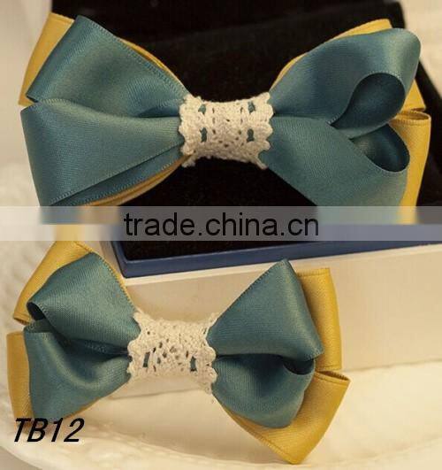 Kids Hair Ribbon Bows Customized Lace Material Ribbon Hair Bow For Girls