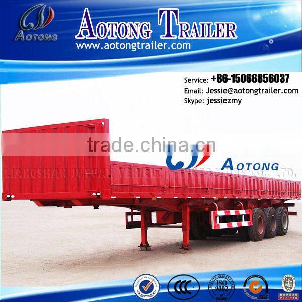 3 axle 60ton flatbed semi trailer to transport all kinds of containers,with side wall optional to transport cargos