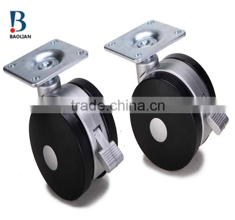 2016 newest 3-inch black metal plate nylon plastic rivet swivel caster with brake