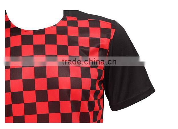2016 100% polyester polyester red grid soccer uniforms