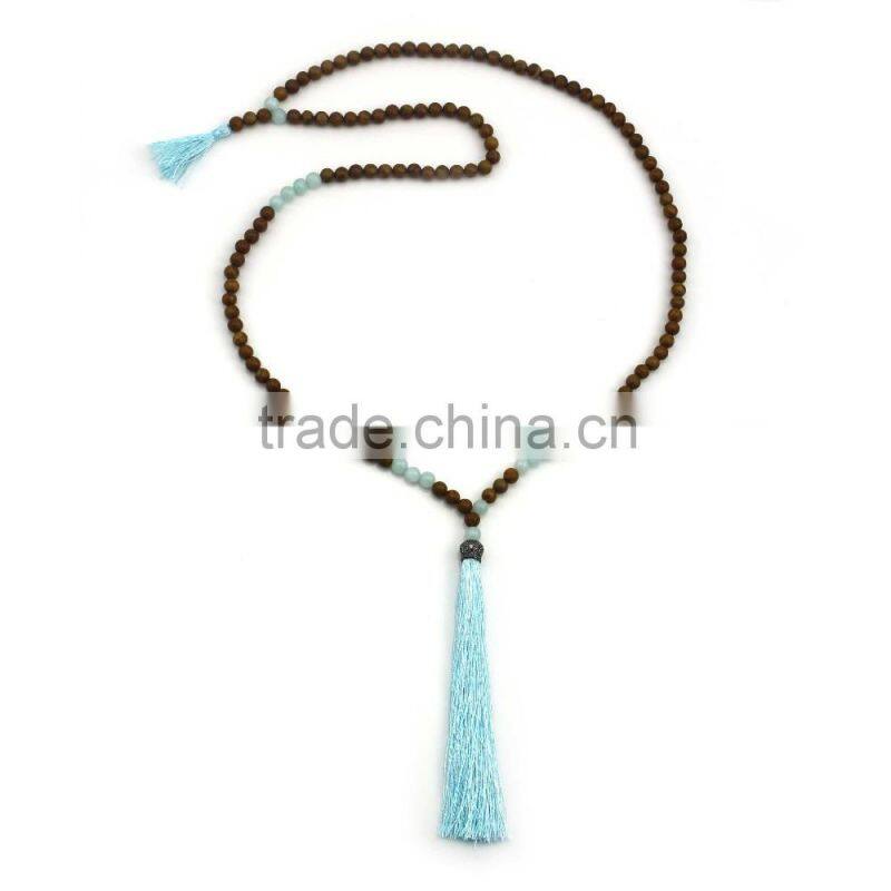 Original Natural Carbonado Jade Beaded Chain Long Green Tassel Necklaca