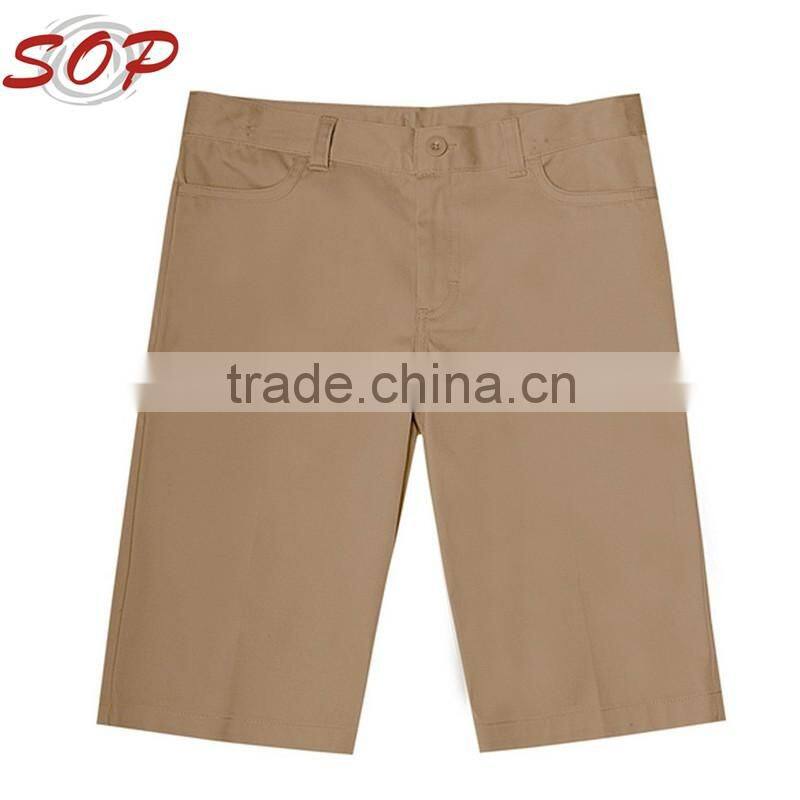 2016 New Arrival Little Boys Basic Matchstick Kahki Primary School Uniform Design Stretch Shorts