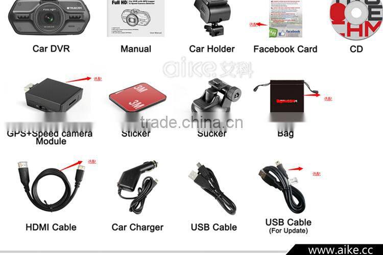 2016 NEW Ambarella A7 Super HD Car DVR with Speed Camera detector & GPS loggr