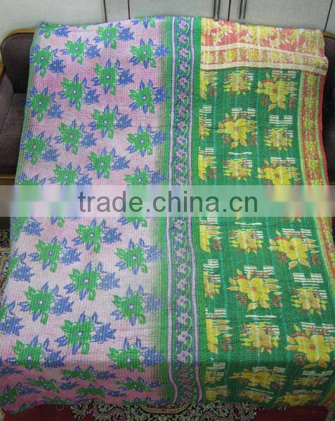Buy Vintage sari Kantha quilt patchwork quilt bed cover throw kantha embroidery quilt