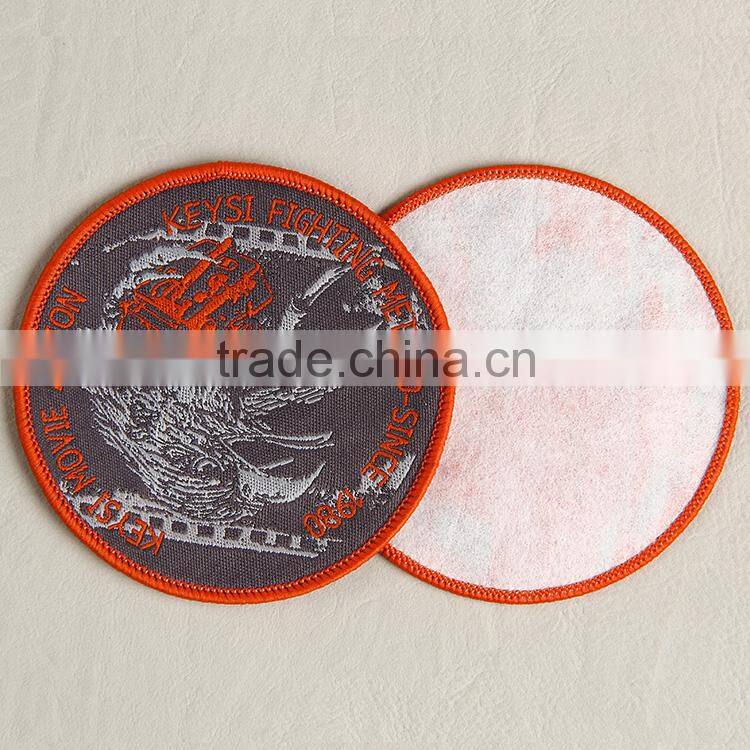 High defination round decorative woven badge label for leisure sports wear