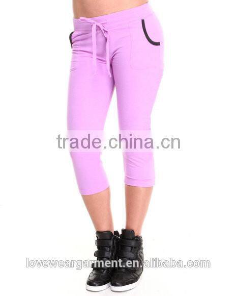 Customized women purple blank wholesale plain capri pants