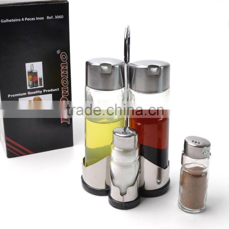 stainless steel condiment holders glass cruet bottle vinegar oil glass condiment set