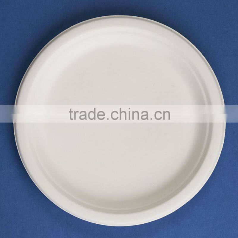 PL-09 Bleached 9 inch round diposable bagasse paper plates
