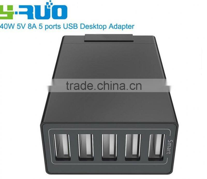 (40w 5-Port USB Charging Station) Multi-Port USB Charger Desktop Hub for iPhone 6s / 6 / 6 Plus, iPad Air 2 / mini 3, Galaxy S6