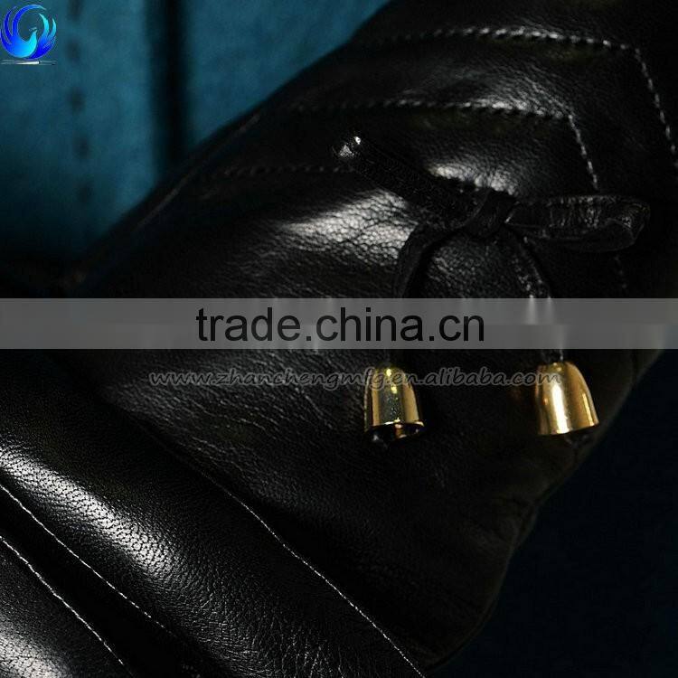Fashion new style ladies wool lined long black sheepskin leather gloves