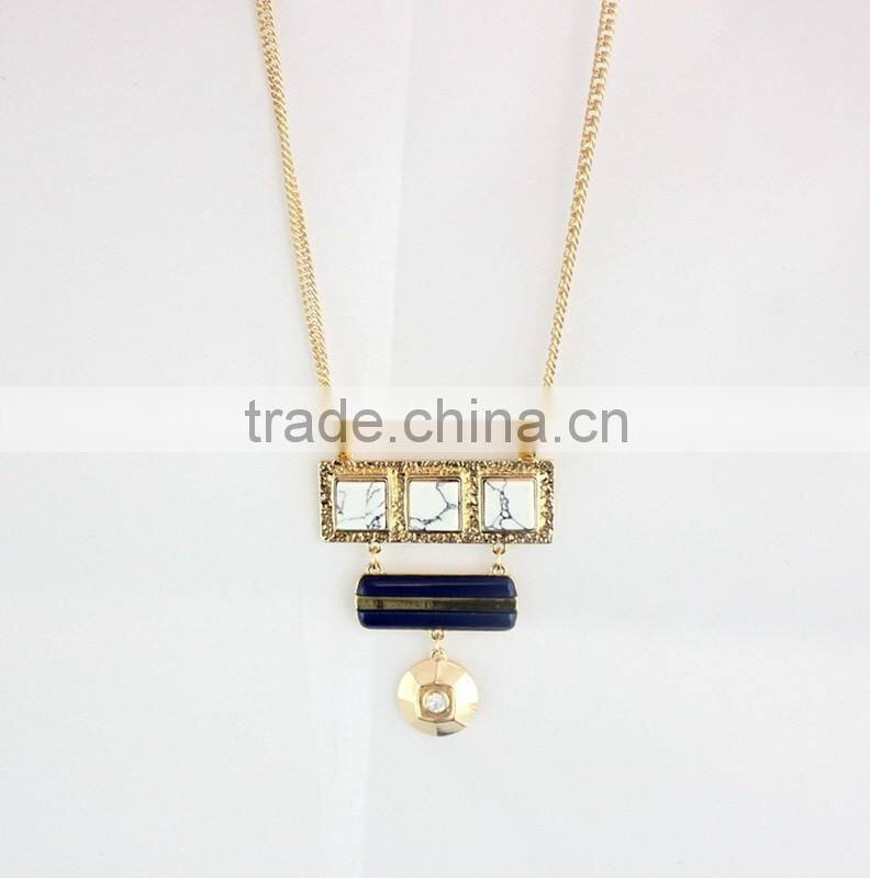 Exaggerated Necklace Jewelry 3 Square Linked Turquoise Handset Arts 2 Color Stone Pendant Necklaces