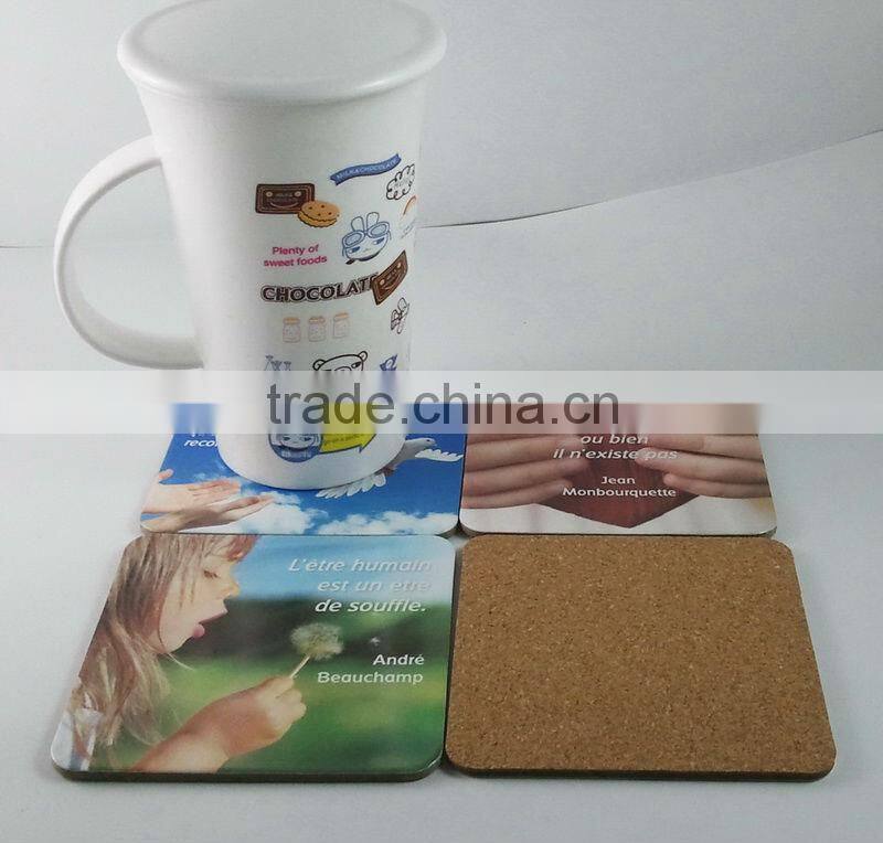 Custom made wood cup pad , cork mdf coaster set