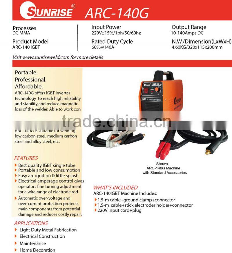 220V single phase IGBT TUBE ARC 140 IGBT DC Inverter MMA Welding Machine