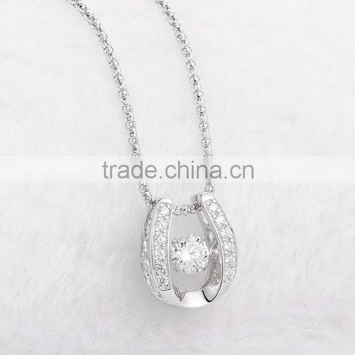 925 Sterling Silver Horse Shoe Shape Dancing Stone Pendant Necklace Jewelry SPG900W
