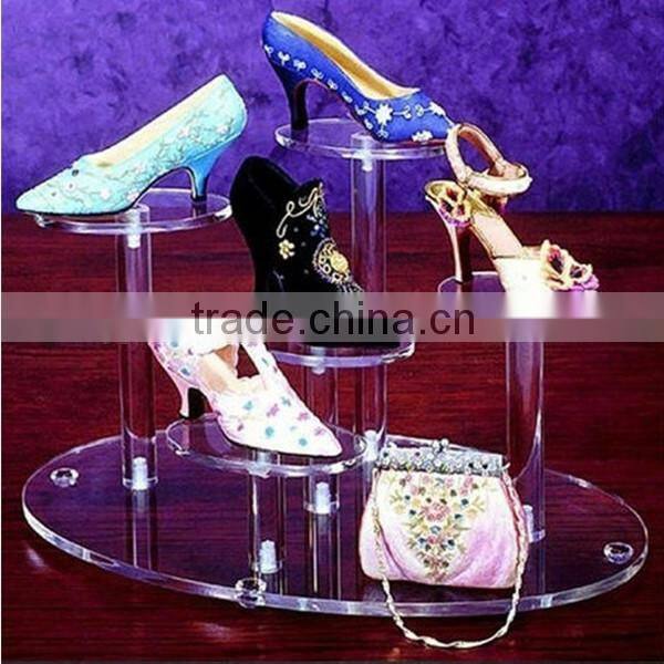 Hot sales! clear acrylic shoe display stand with decorative pattern for women