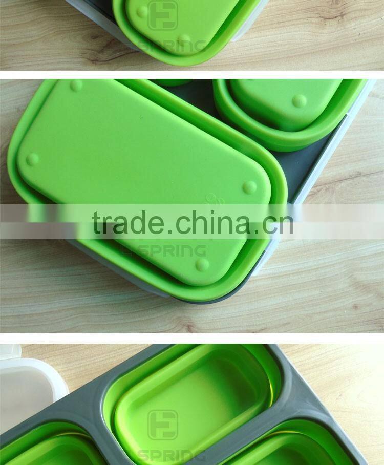 3 compartment Portable Collapsible Silicone Food Storage Container with Lid