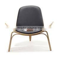 Inspired Lounge Chair + Ottoman Walnut Veneer Black Italian Leather #HY2112