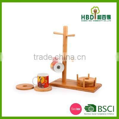 Wooden/ Bamboo Mug Tree Holder With Coasters /bamboo Cup Holder