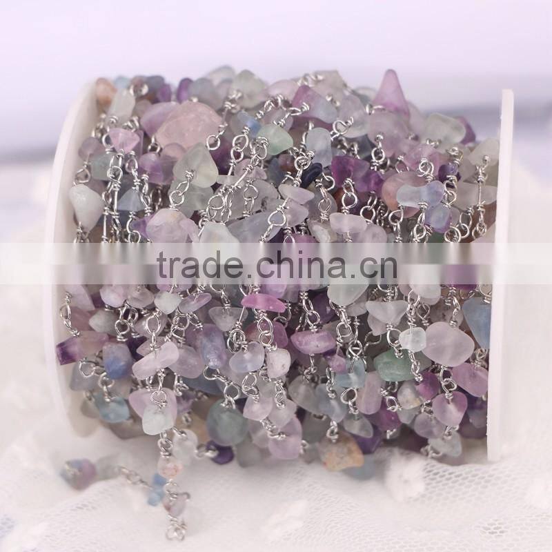 Rosary chain Black Agate Chips Bead Free Form Chains Silver Plated Chain