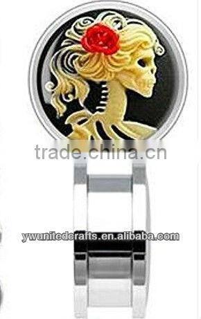 Catrina Skull Cameo Day of Dead Stainless Steel Screw Ear Plug Gauges