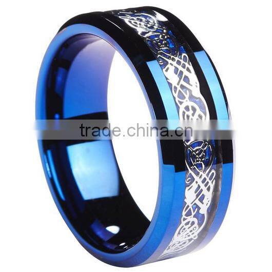 8MM Blue Tungsten Carbide Ring, Tungsten Carbide Ring with Blue Carbon Fiber, New Fashion Celtic Tungsten Carbide Ring