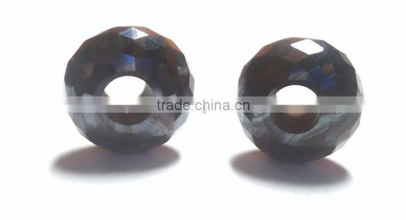 Natural Iron Tiger Eye Fancy Faceted Handmade Roundel Big Hole Beads