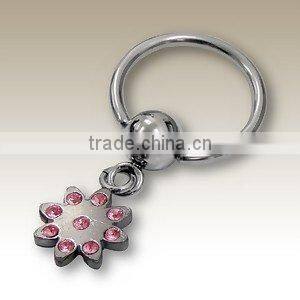 Beautiful and fashion hanging flower with crystal stones belly chains with 316l stainless steel navel ring