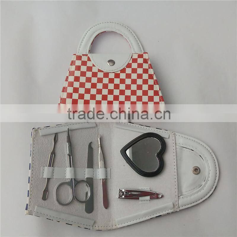 Summer style flecky pattern Small Manicure Set with mirror in PVC Pouch