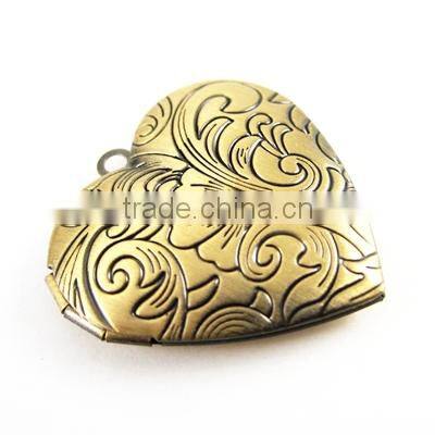 27mm vintage style antiqued bronze flower engraved heart shape photo locket pendant charm DIY supplies 1131005