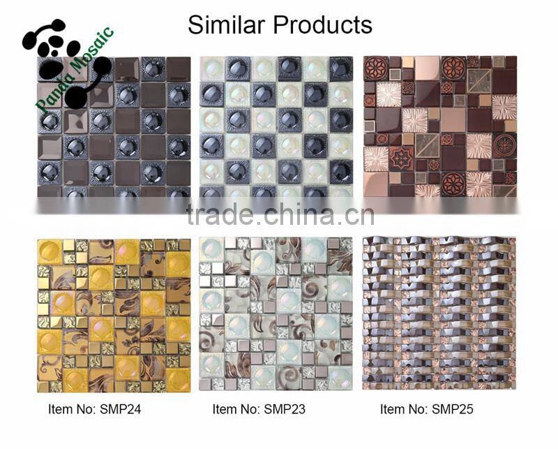 MB SMP23 Living Room Decor Stainless Steel Mix Glass Mosaic Tile Iridescent Mosaic Wall Tile