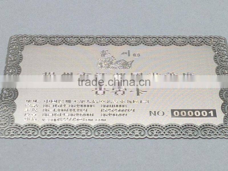Cheap price Carved cut card silver metal business card