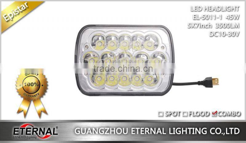 5x7in 45W sealed beam led headlight dual beam light with H4 plug for automotive truck