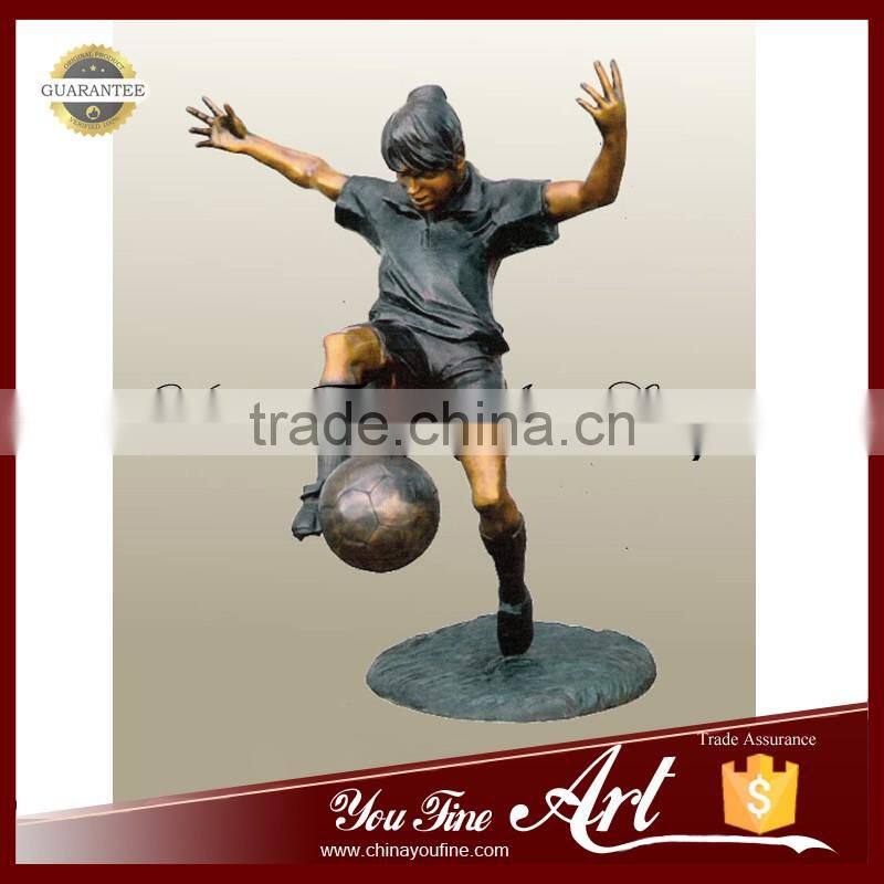Life Size Girl Bronze Football Sports Sculptures