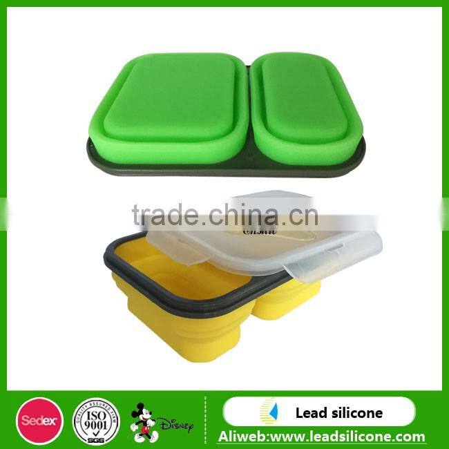 Food Grade Compartment Silicone Collapsible Lunch Box With Lid
