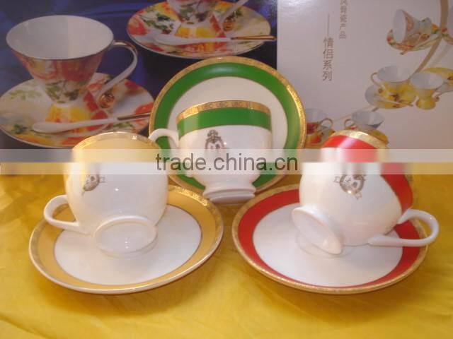 250ml Golden printing porcelain mug , golden porcelain saucer, golden printing porcelain bowl ,golden printing spoon