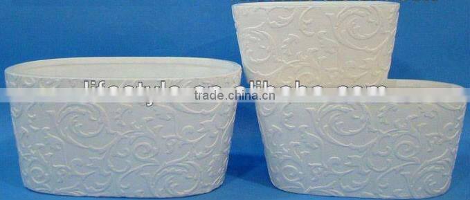 Beautiful Round Embossed Ceramic Flower Pot