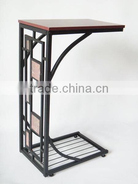 RH-4520 Living room Geometric Design Artificial Slate-Trimmed MDF top metal Sofa Side Table