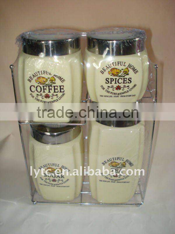 Kitchen ceramic canister with iron rack