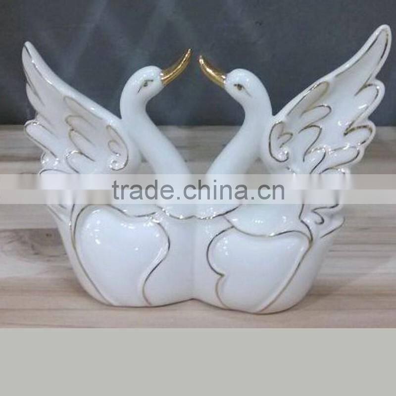 Love ceramic handpainted gold wedding gift couple swan