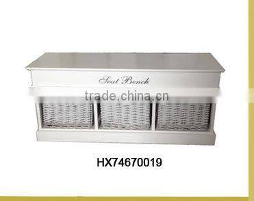 wooden bedroom kitchen wall hanging cabinet with wicker baskets