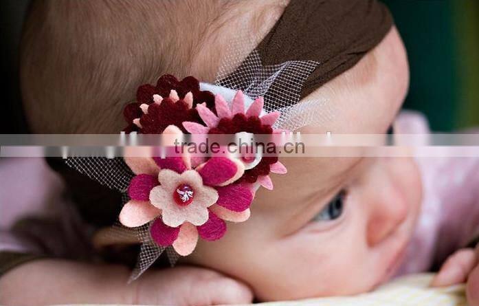 on alibaba express hot sale new products handmade eco friendly fabric decoration felt flower top baby headband made in china