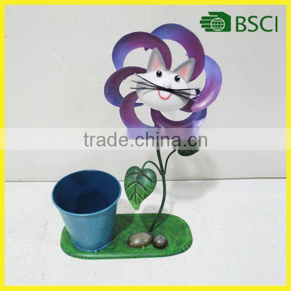 YS14043 Hot popular metal garden cat windmill flower pot