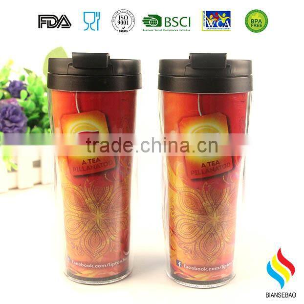 Clear Insulated plastic Tumbler With paper Inserts