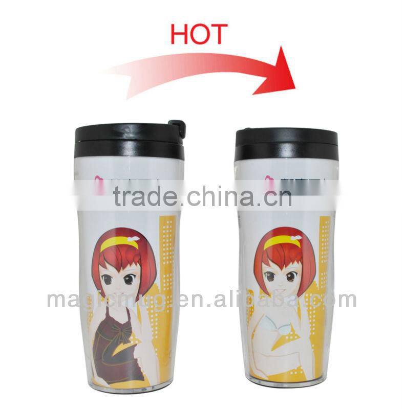 double wall color changing plastic travel cup