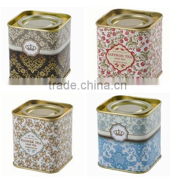 small square loose tea tin box